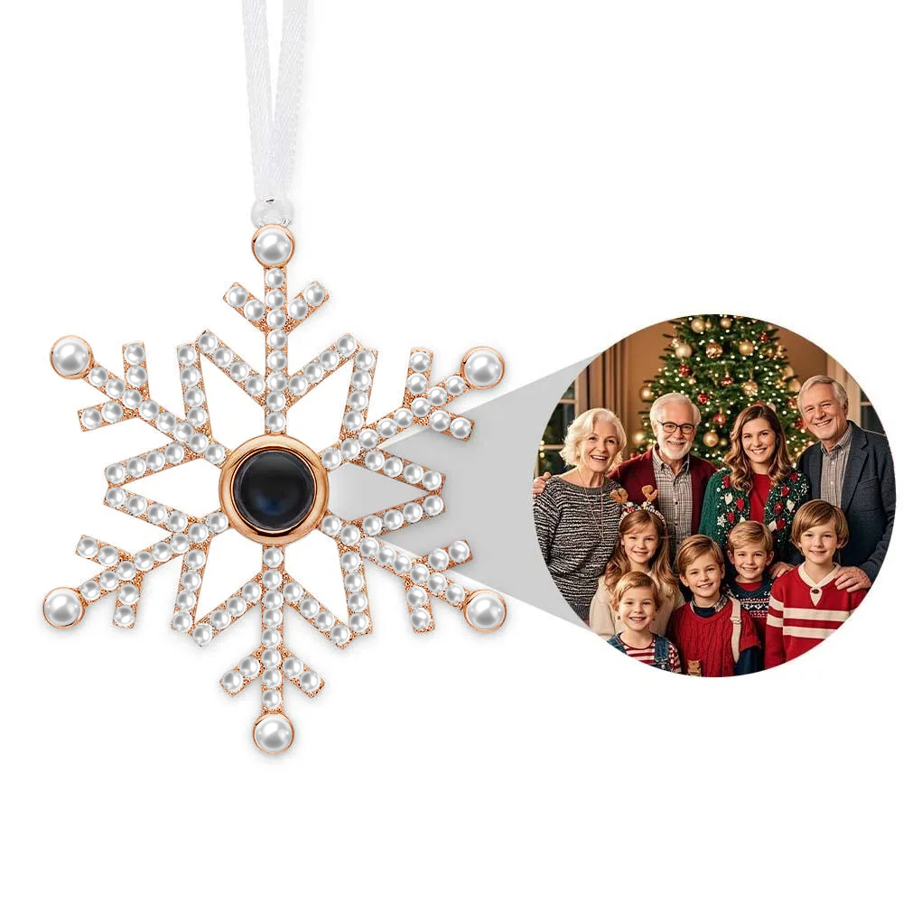 Custom Pearl Snowflake Rose Gold Photo Ornament Custom Projection Ornament Christmas Gifts