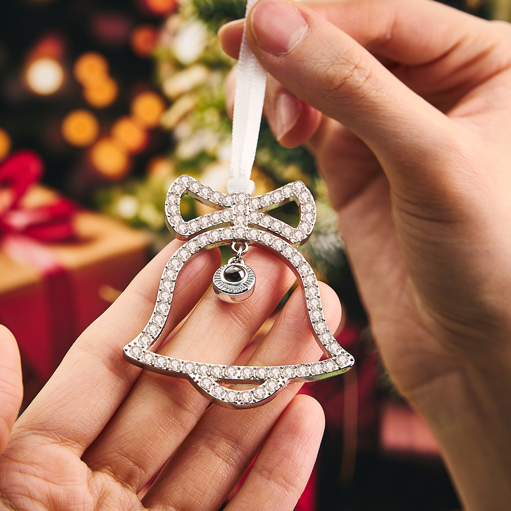 Personalized Photo Ornament Custom Projection Ornaments Hanging Christmas Bell Christmas Ornaments with Picture Inside Memorial Gifts