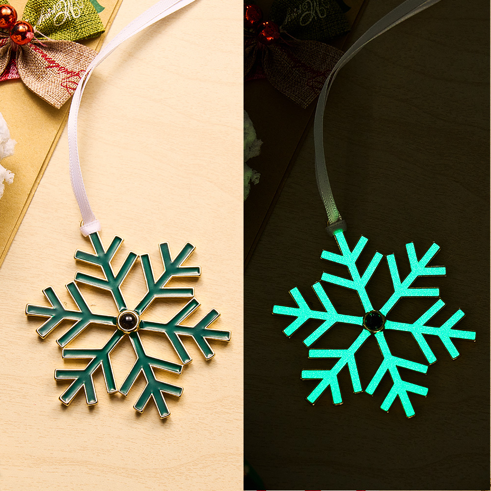 Personalized Photo Snowflake Ornament Snowflake Glow-in-the-dark Ornament with Picture Inside, Custom Projection Pendant for Christmas Tree Christmas Home Decor Gifts for Xmas Party