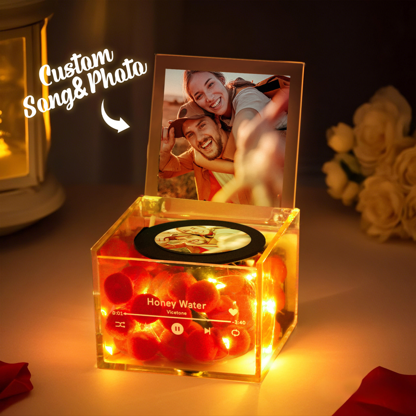 Mini Music Record Player Custom Photo with Light Personalized Music Acrylic Box