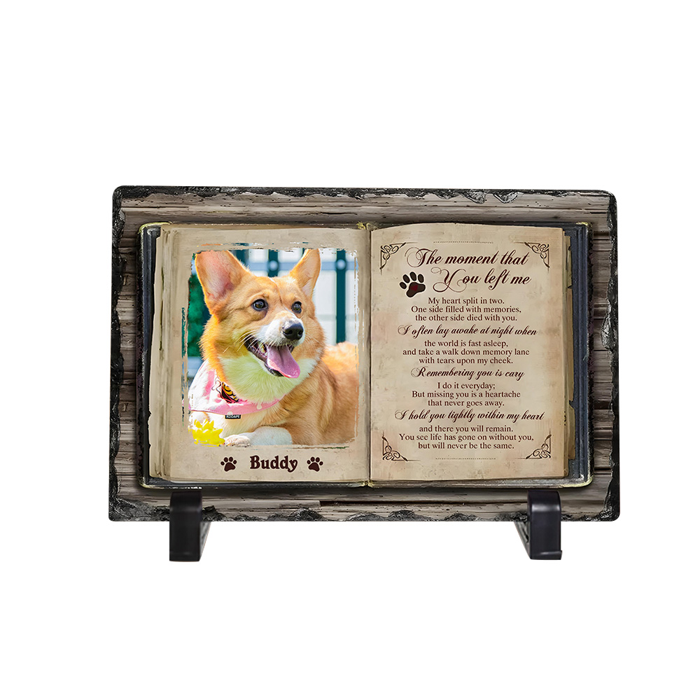 Custom Photo No Longer By My Side But Forever In My Heart Memorial Personalized Custom Rectangle Shaped Stone With Stand Sympathy Gift For Pet Owners Pet Lovers detail