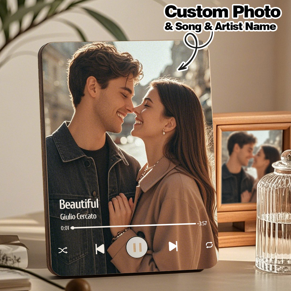 Personalized Music Frame That Plays Music Without Cell Phone Photo Wooden Music Record Player Wedding Anniversary Gifts