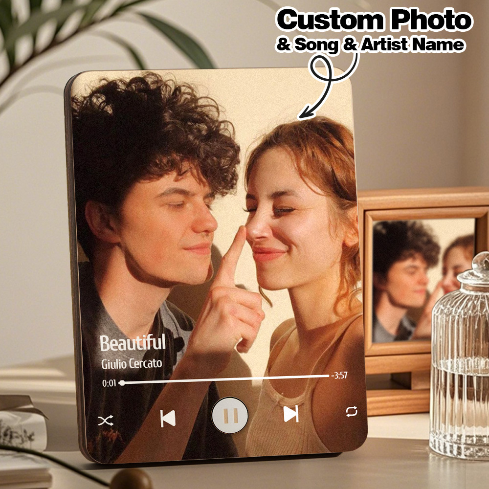 Personalized Music Frame Photo Wooden Music Record Player Wedding Anniversary Gift for Couples