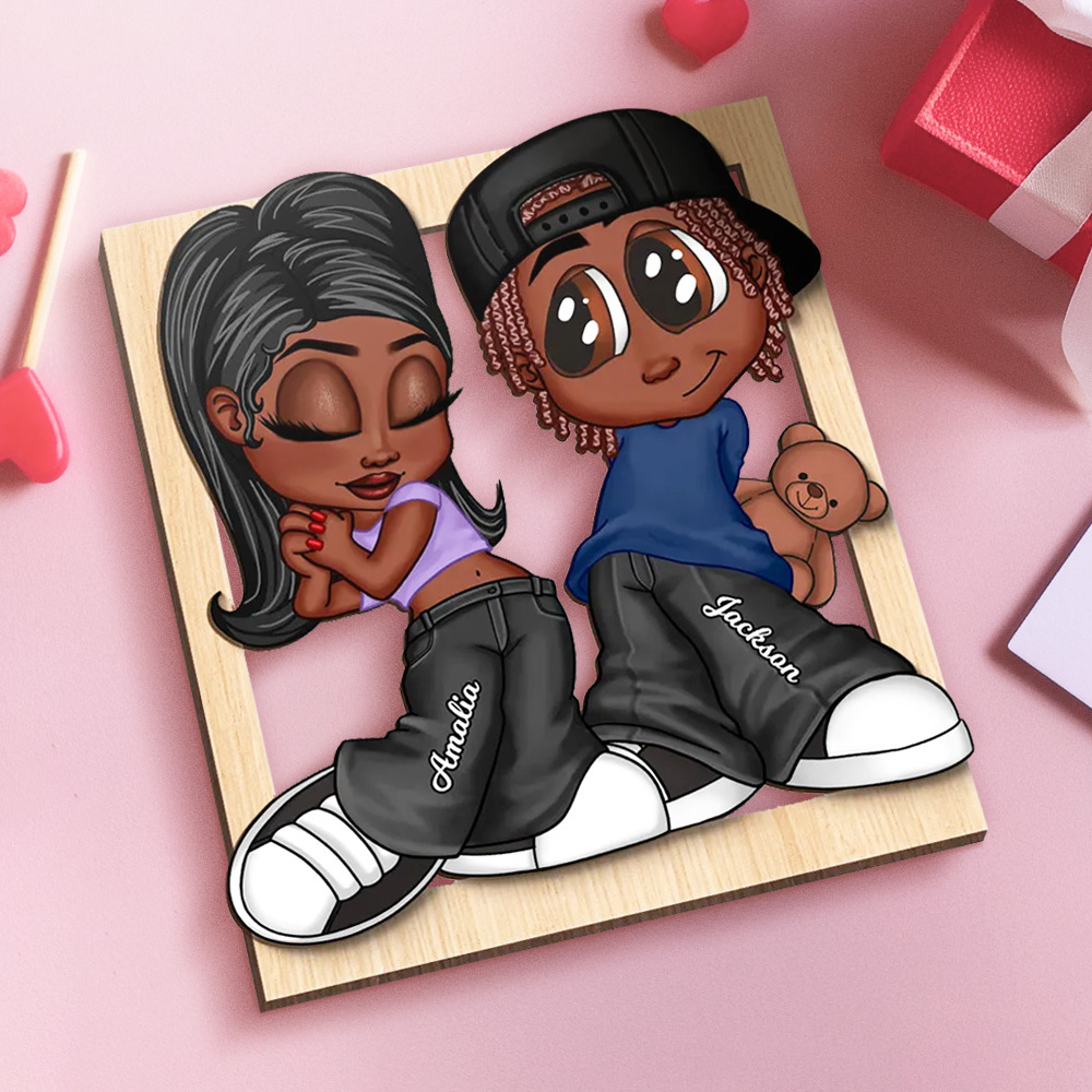 Y2K Personalized Couple Frame 2-layer Wooden Plaque Desk Decor Gift for Him Gift for Her - soufeelus