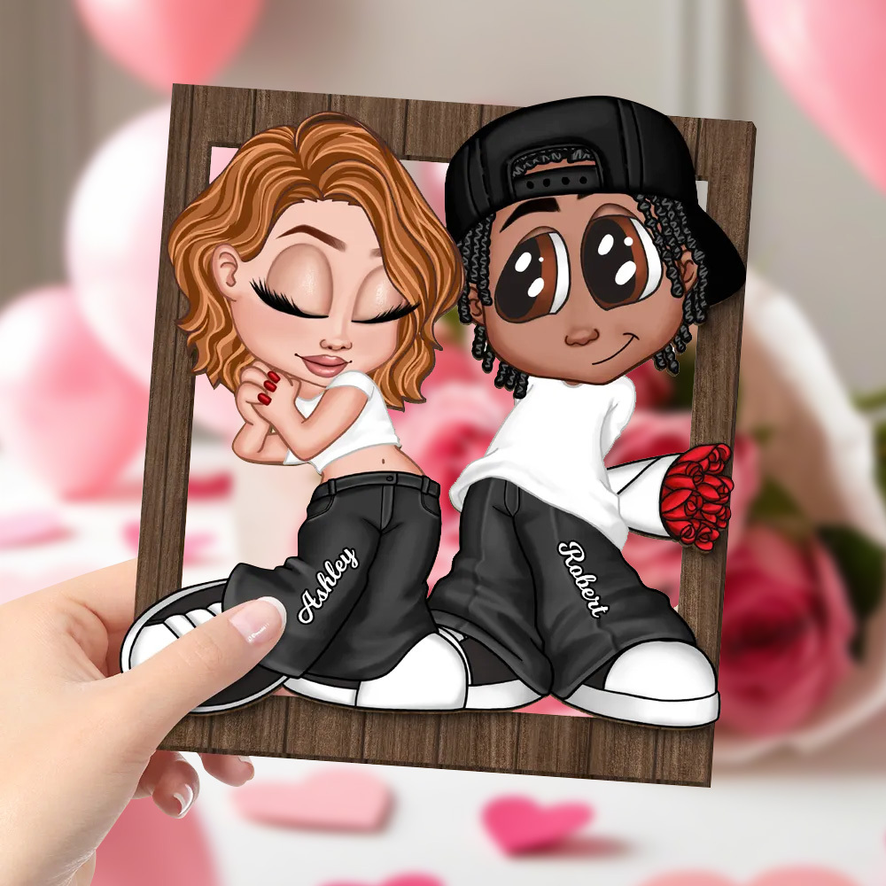 Y2K Personalized Couple Frame 2-layer Wooden Plaque Desk Decor Gift for Him Gift for Her - soufeelus