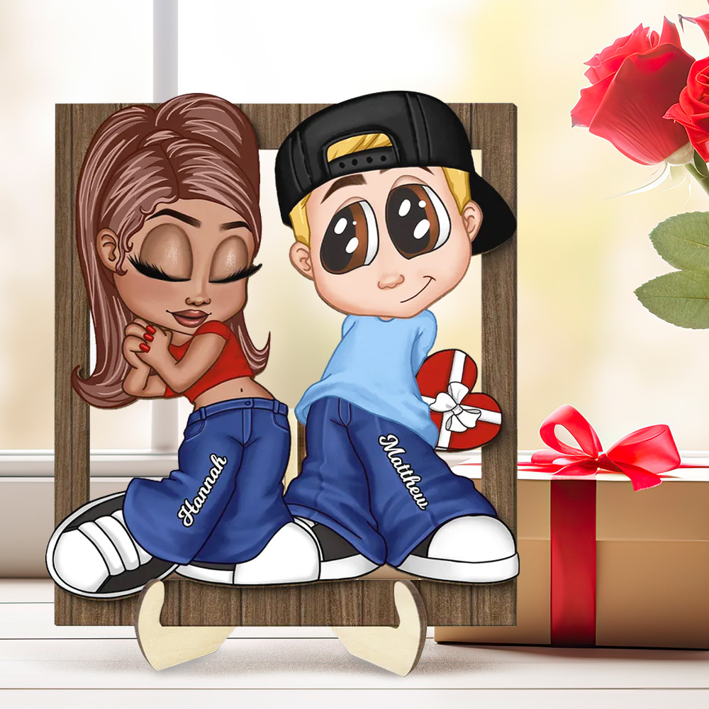 Y2K Personalized Couple Frame 2-layer Wooden Plaque Desk Decor Gift for Him Gift for Her - soufeelus