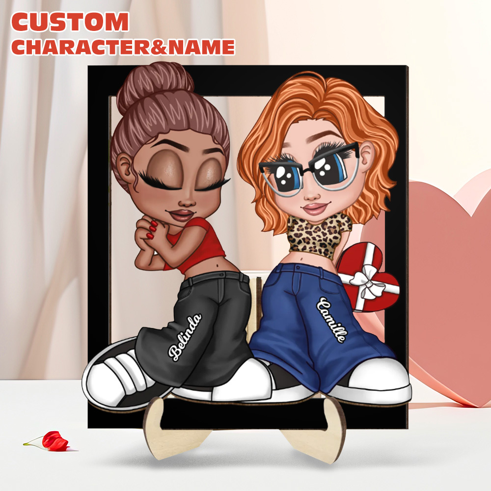 Y2K Personalized Couple Frame 2-layer Wooden Plaque Desk Decor Gift for Him Gift for Her - soufeelus
