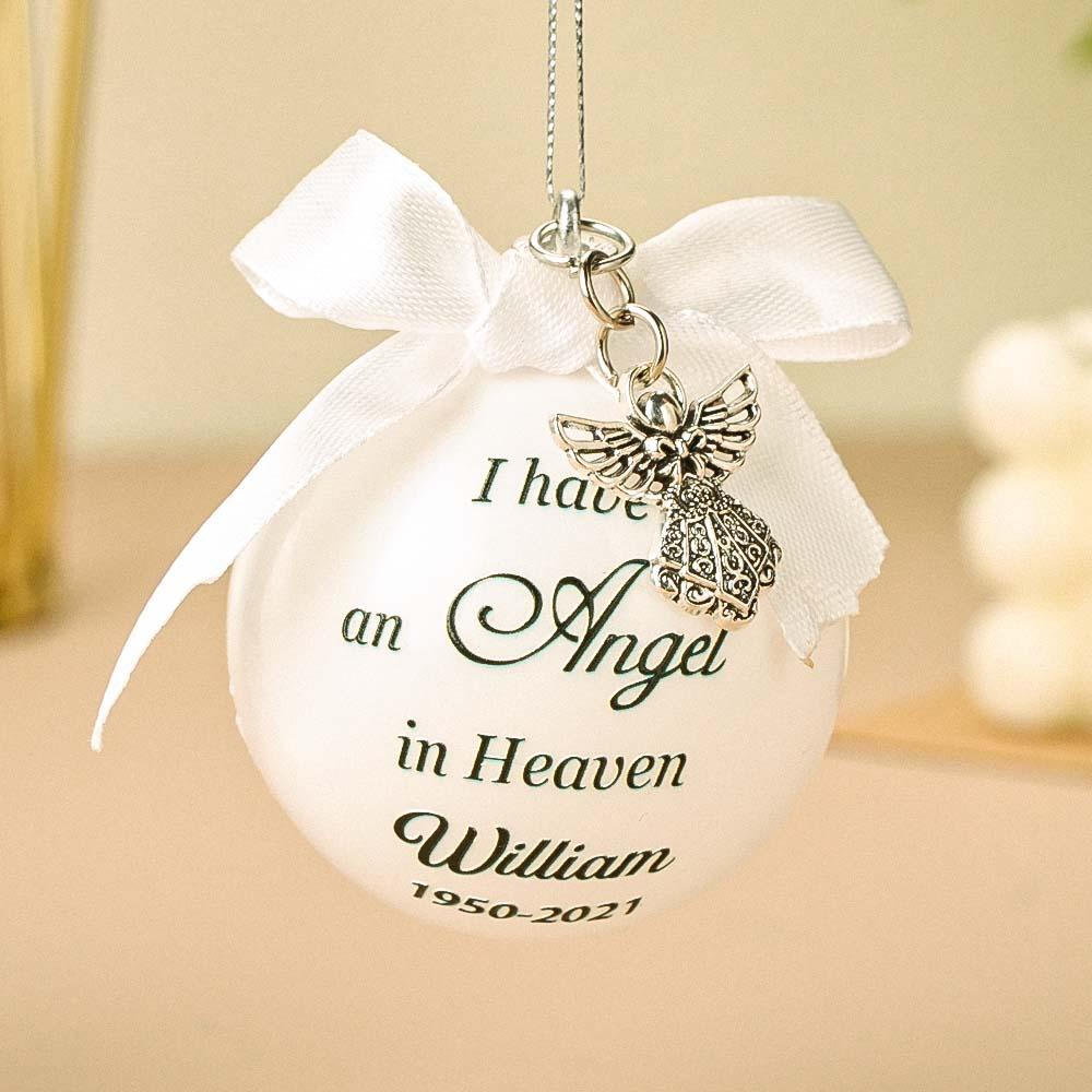 Personalized Ornaments Feather Ball Angel In Heaven Memorial Ornament