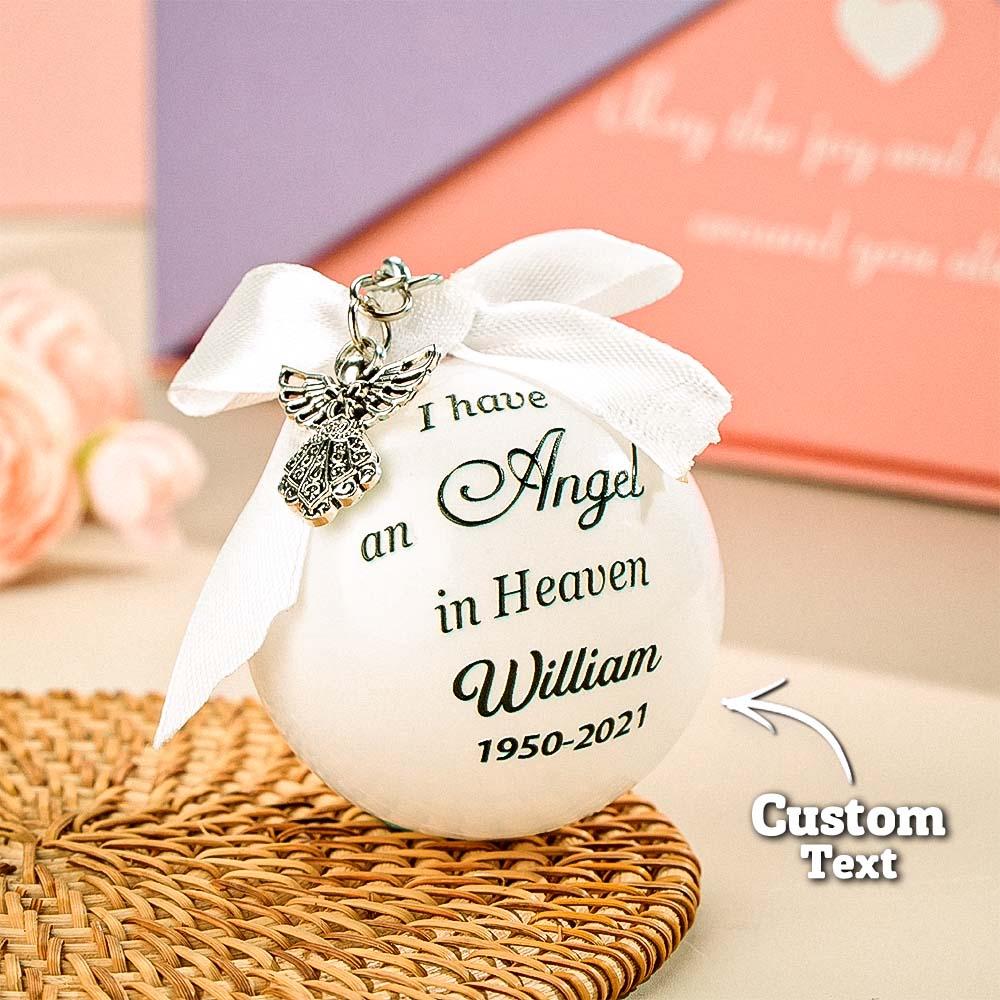 Personalized Ornaments Feather Ball Angel In Heaven Memorial Ornament