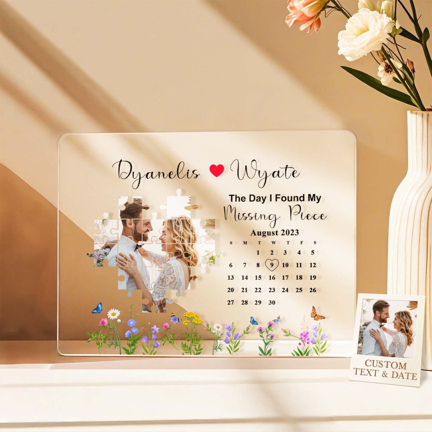 Custom The Day I Found My Missing Piece Photo Arcylic Calendar Glass Anniversary Gifts