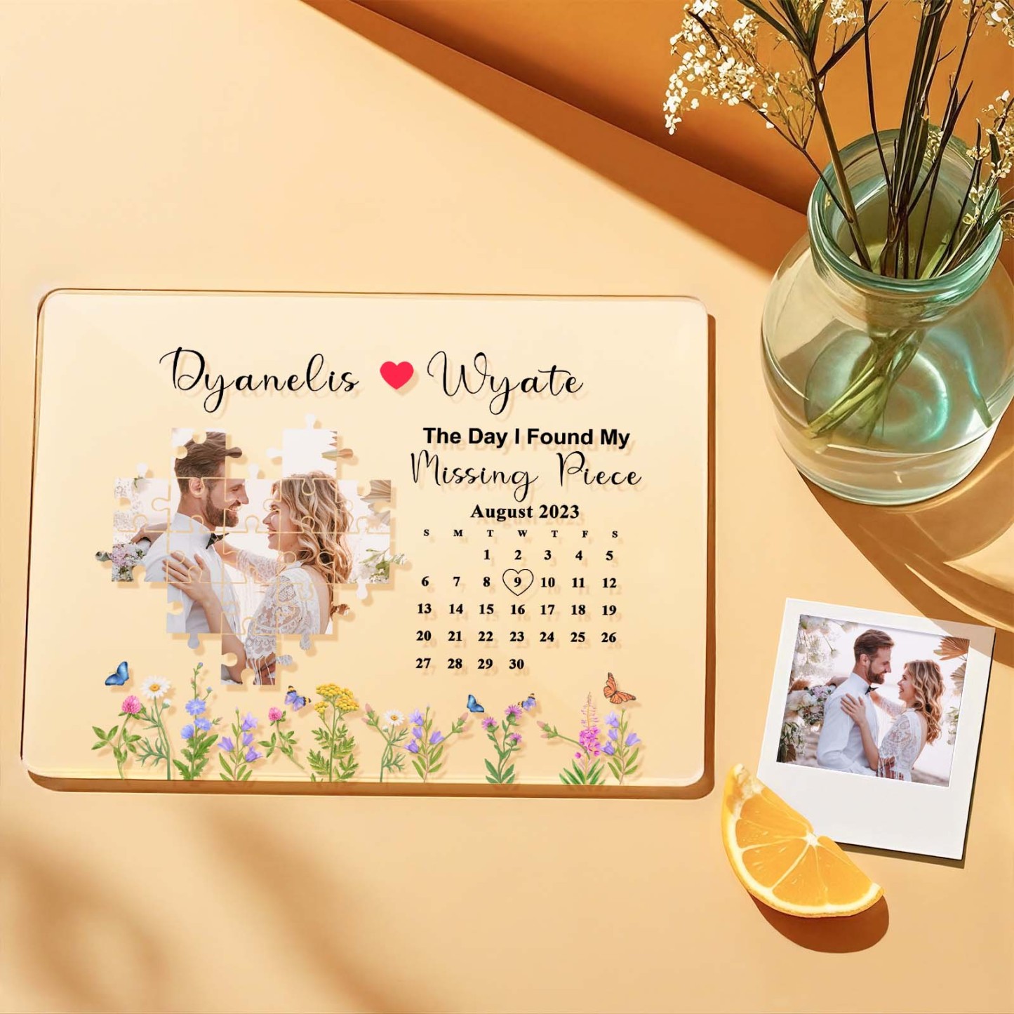 Custom The Day I Found My Missing Piece Photo Arcylic Calendar Glass Anniversary Gifts