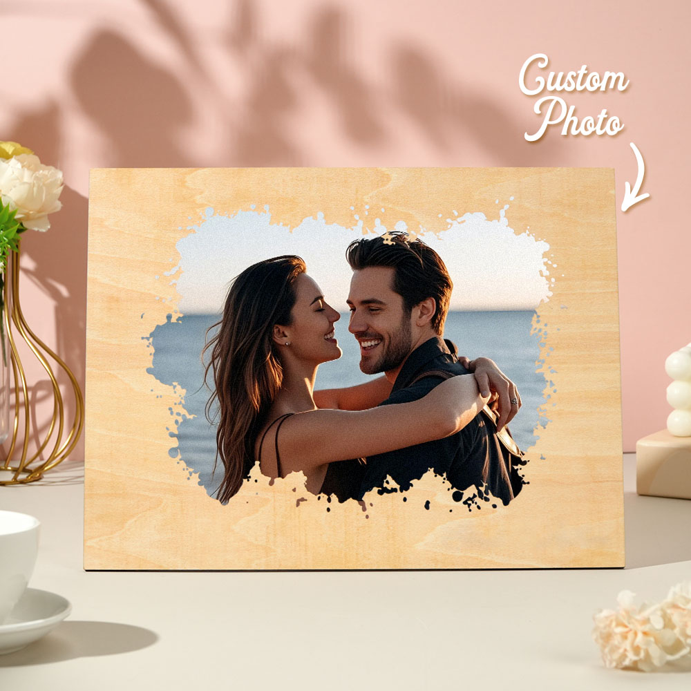 Custom Couple Portrait Photo Custom Photo on Wood Engraved Photo on Wood Watercolor Style Custom Wall Art