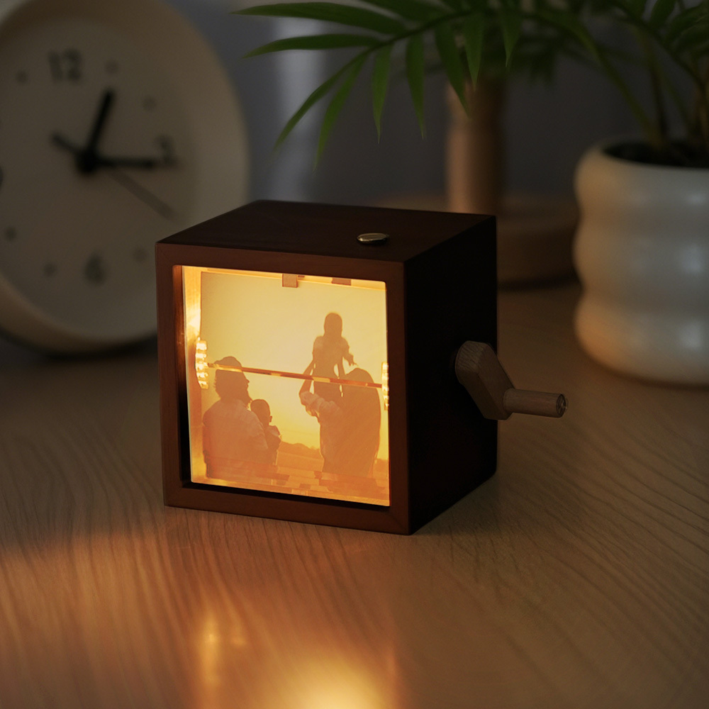 Custom Photo Flipbook Frame Animation 24 Pictures Machine Mechanical Hand-cranked Flipbook Box Photo Album with Light Black Walnut Anniversary Gifts