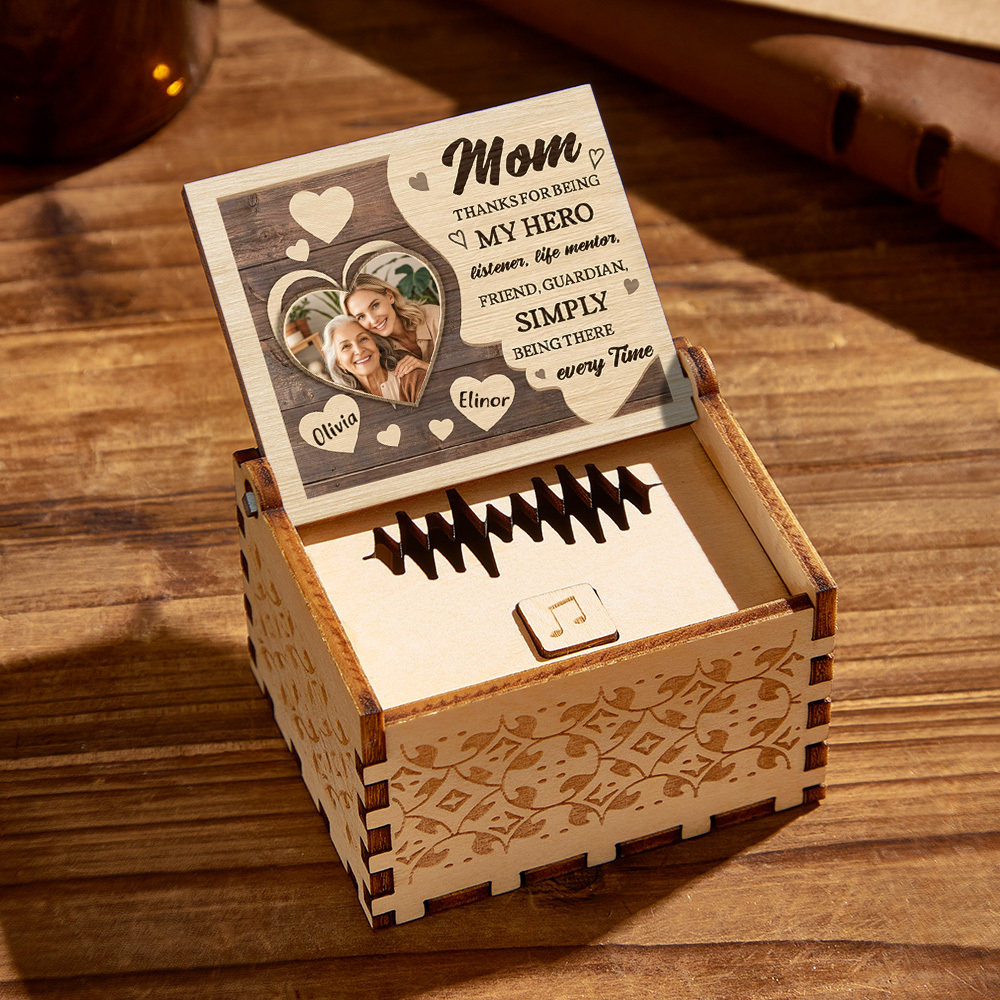 Personalized Wooden Photo Music Box Custom Heart Music Box Gift for Mother - soufeelus