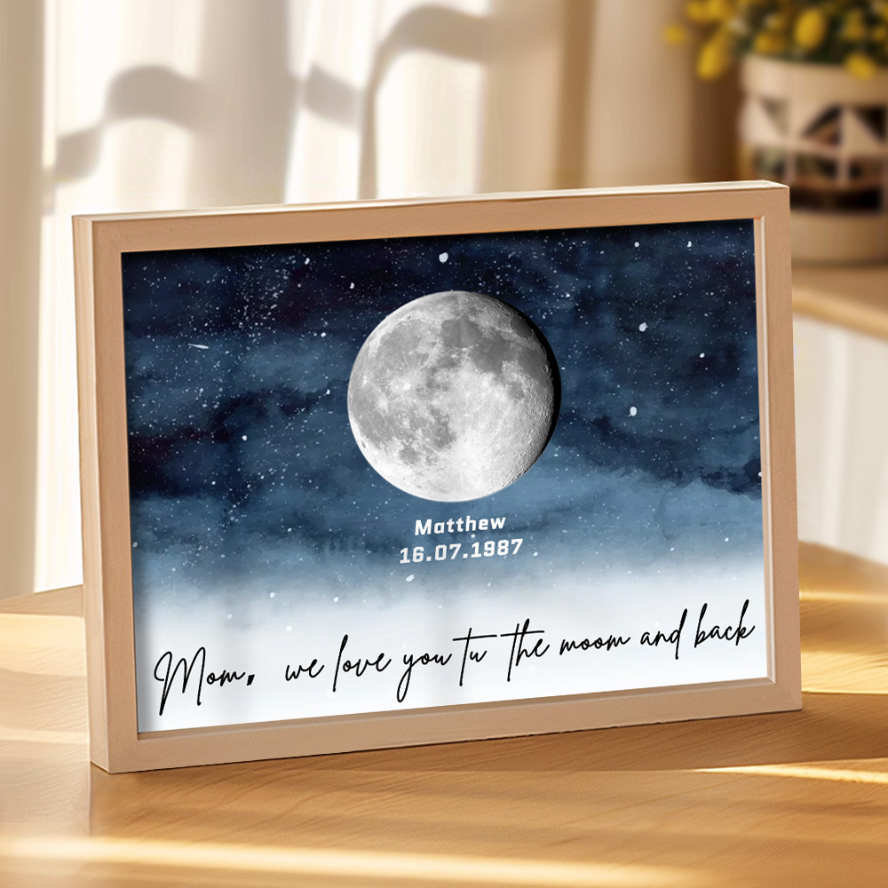 Starry Night The Day You Became Mom Birth Moon Phase Personalized Plaque, A Heartfelt Gift for Mom's Birthday, Mother's Day, or Just Because - soufeelus