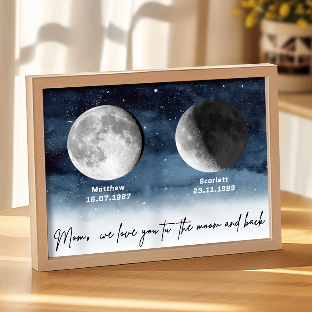 Starry Night The Day You Became Mom Birth Moon Phase Personalized Plaque, A Heartfelt Gift for Mom's Birthday, Mother's Day, or Just Because - soufeelus