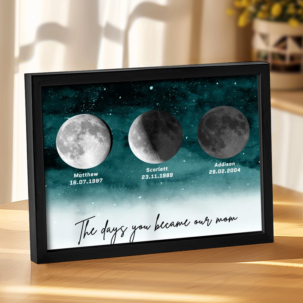 Starry Night The Day You Became Mom Birth Moon Phase Personalized Plaque, A Heartfelt Gift for Mom's Birthday, Mother's Day, or Just Because - soufeelus