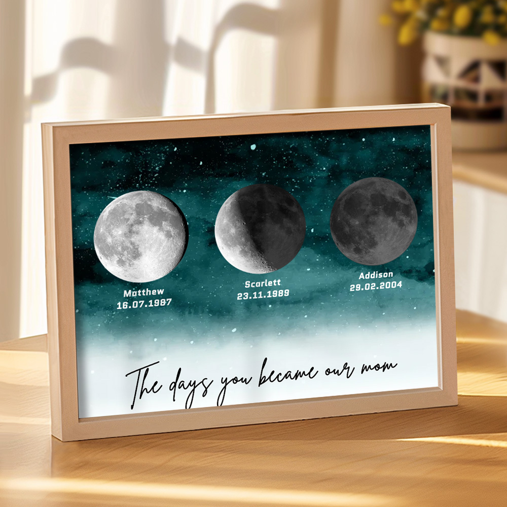 Starry Night The Day You Became Mom Birth Moon Phase Personalized Plaque, A Heartfelt Gift for Mom's Birthday, Mother's Day, or Just Because - soufeelus