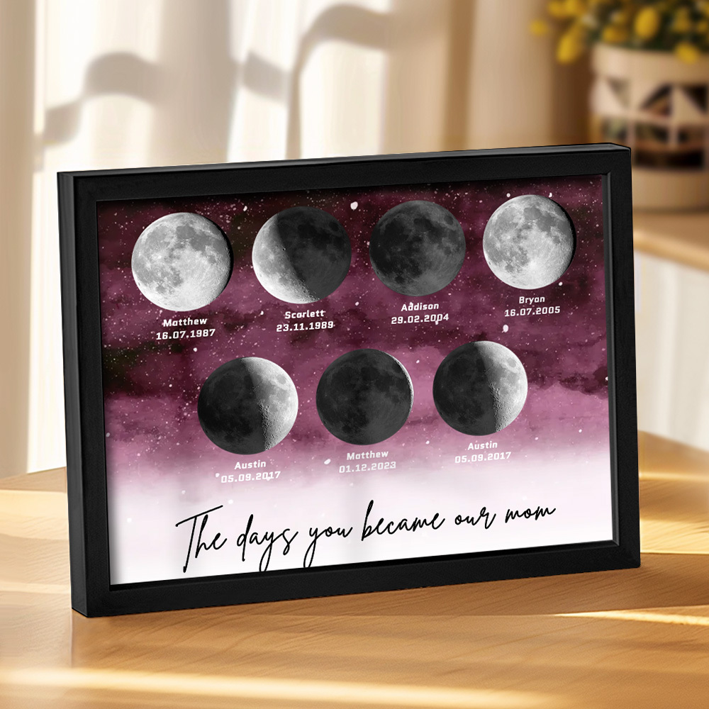 Starry Night The Day You Became Mom Birth Moon Phase Personalized Plaque, A Heartfelt Gift for Mom's Birthday, Mother's Day, or Just Because - soufeelus