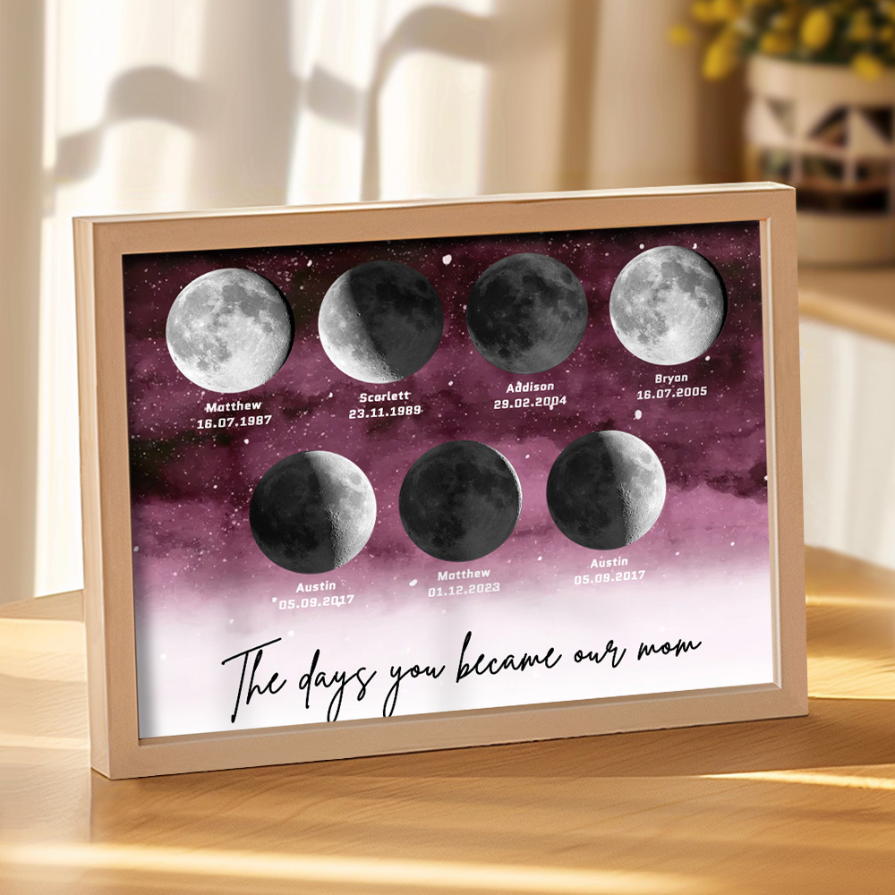 Starry Night The Day You Became Mom Birth Moon Phase Personalized Plaque, A Heartfelt Gift for Mom's Birthday, Mother's Day, or Just Because - soufeelus