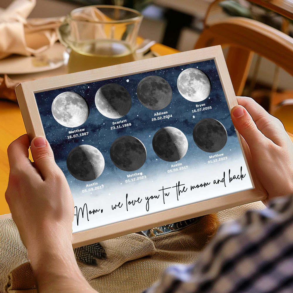 Starry Night The Day You Became Mom Birth Moon Phase Personalized Plaque, A Heartfelt Gift for Mom's Birthday, Mother's Day, or Just Because - soufeelus