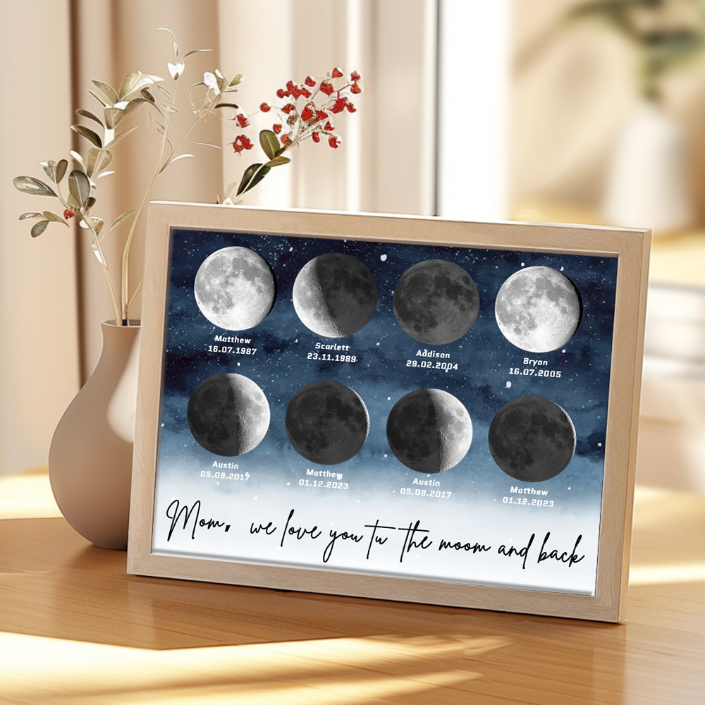 Starry Night The Day You Became Mom Birth Moon Phase Personalized Plaque, A Heartfelt Gift for Mom's Birthday, Mother's Day, or Just Because - soufeelus