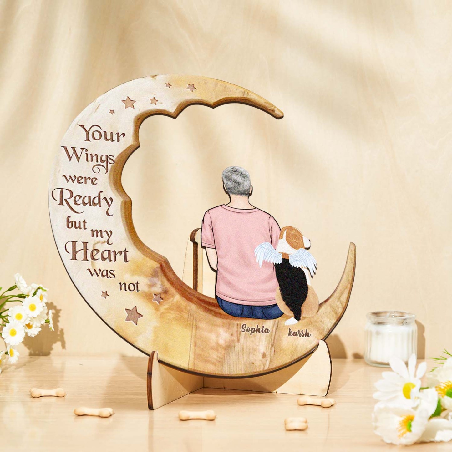 Custom Memorial Dog Moon Wooden Art Memorial Gift Idea for Cat Home Decorations - soufeelus