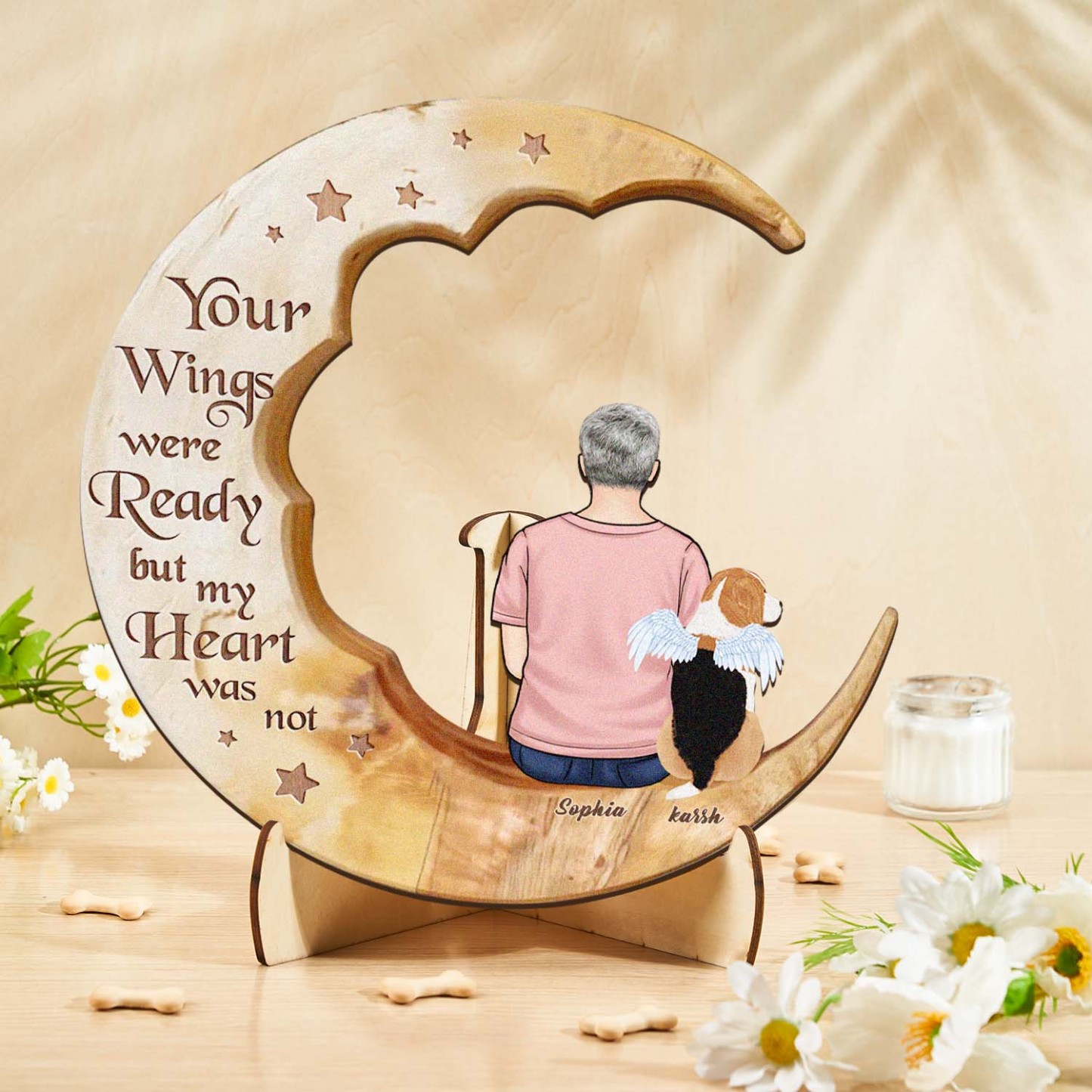 Custom Memorial Dog Moon Wooden Art Memorial Gift Idea for Cat Home Decorations - soufeelus