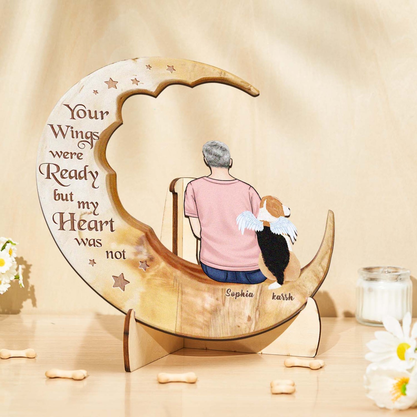 Custom Memorial Dog Moon Wooden Art Memorial Gift Idea for Cat Home Decorations - soufeelus