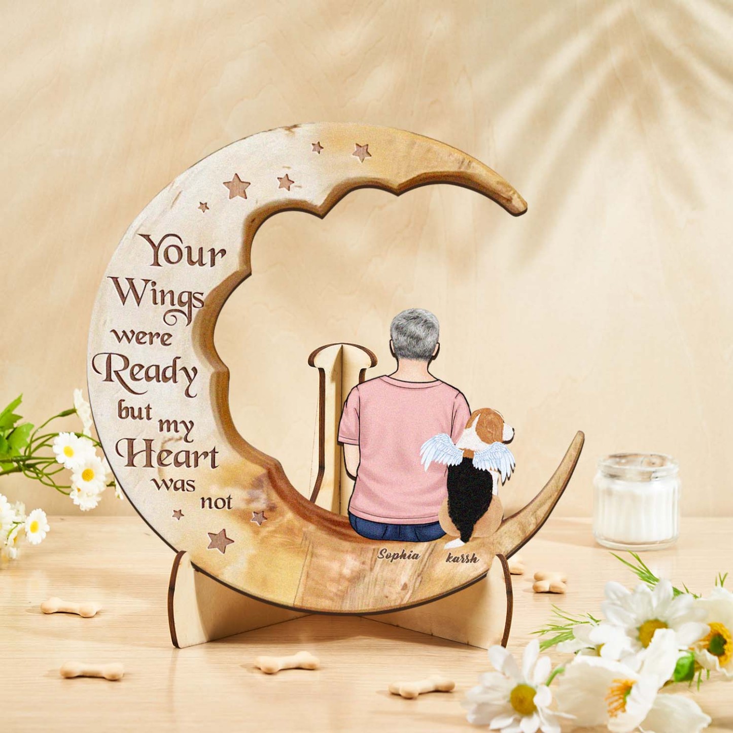Custom Memorial Dog Moon Wooden Art Memorial Gift Idea for Cat Home Decorations - soufeelus