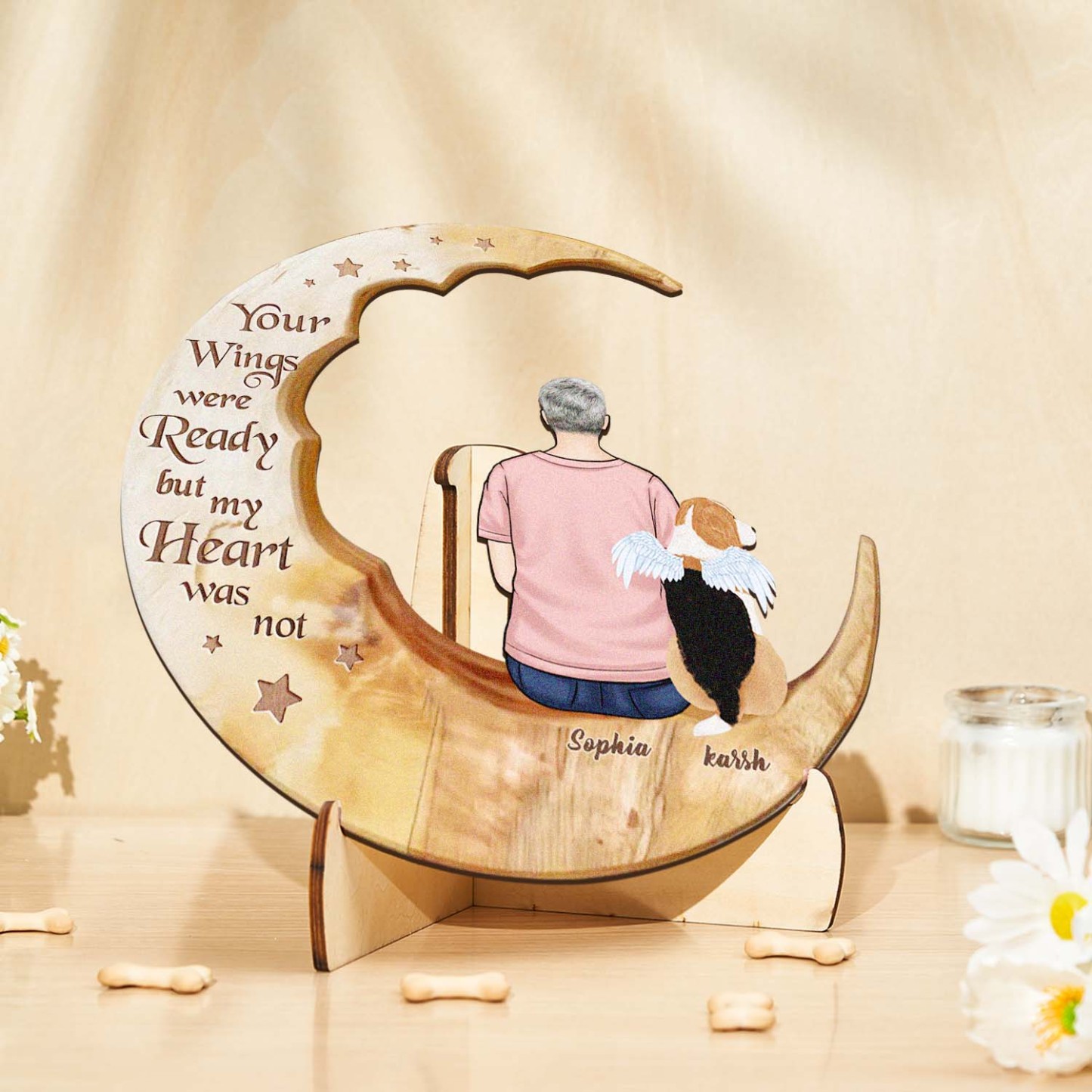 Custom Memorial Dog Moon Wooden Art Memorial Gift Idea for Cat Home Decorations - soufeelus