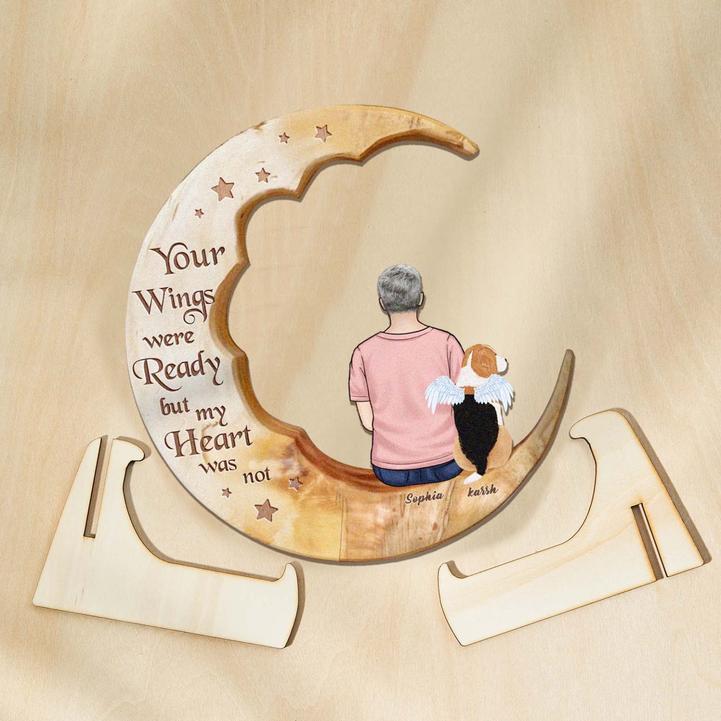 Custom Memorial Dog Moon Wooden Art Memorial Gift Idea for Cat Home Decorations - soufeelus