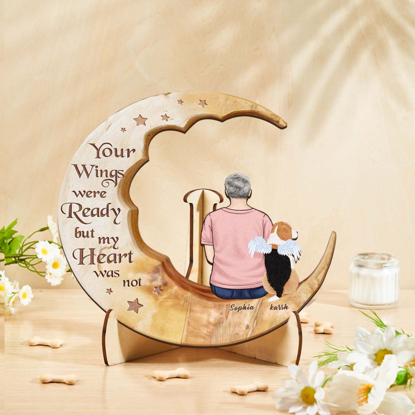 Custom Memorial Dog Moon Wooden Art Memorial Gift Idea for Cat Home Decorations - soufeelus