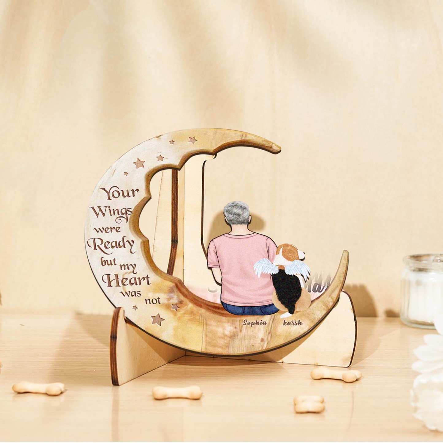 Custom Memorial Dog Moon Wooden Art Memorial Gift Idea for Cat Home Decorations - soufeelus