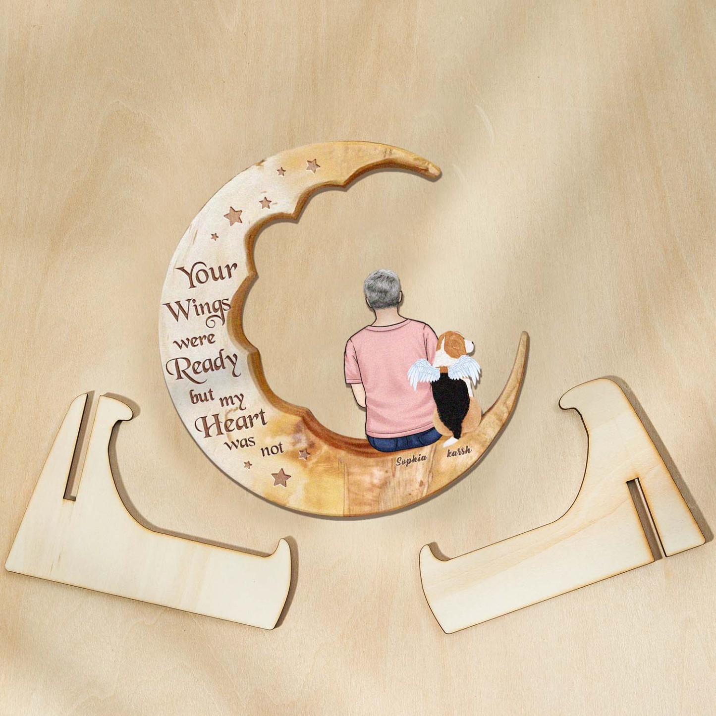 Custom Memorial Dog Moon Wooden Art Memorial Gift Idea for Cat Home Decorations - soufeelus