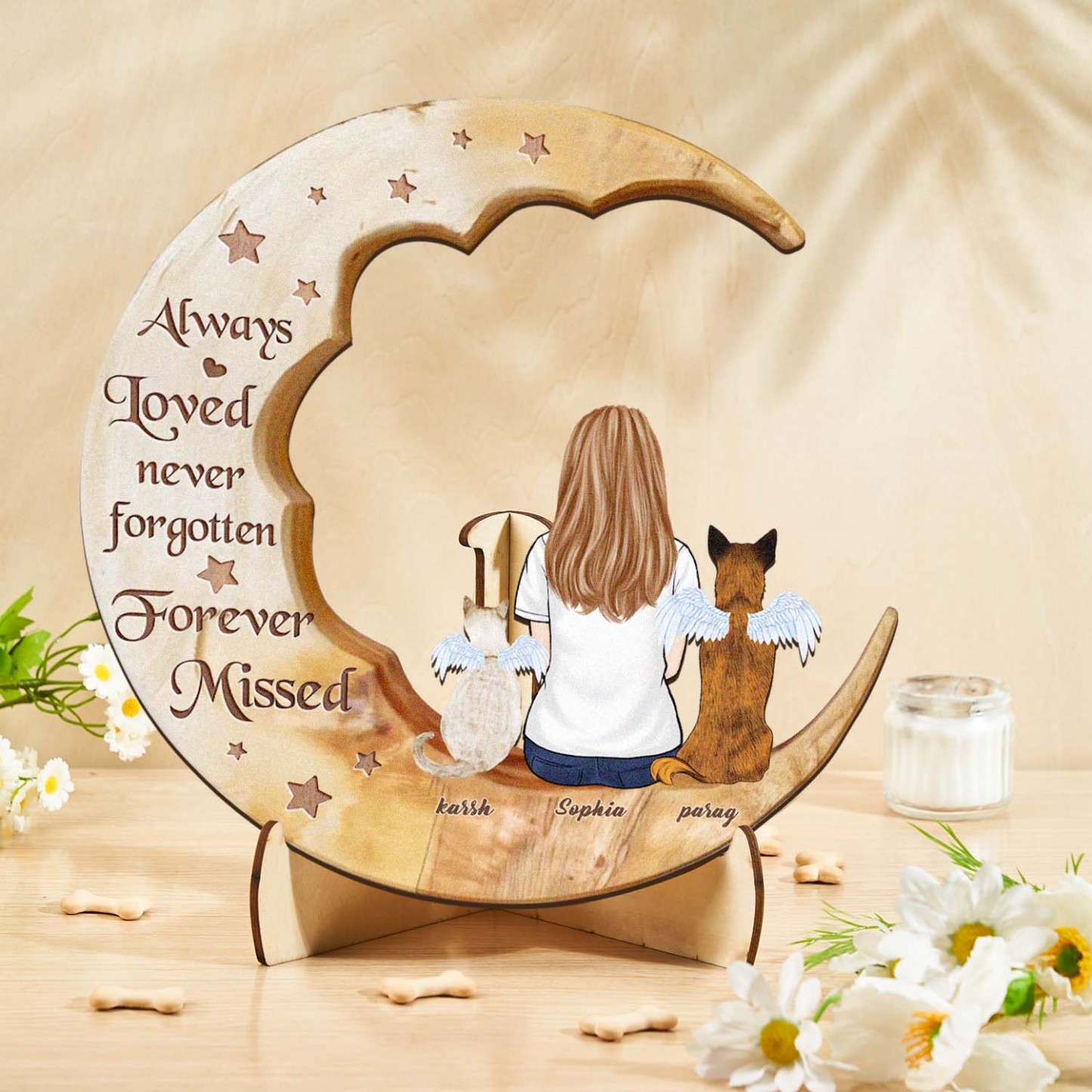 Custom Memorial Dog Moon Wooden Art Memorial Gift Idea for Cat Home Decorations - soufeelus
