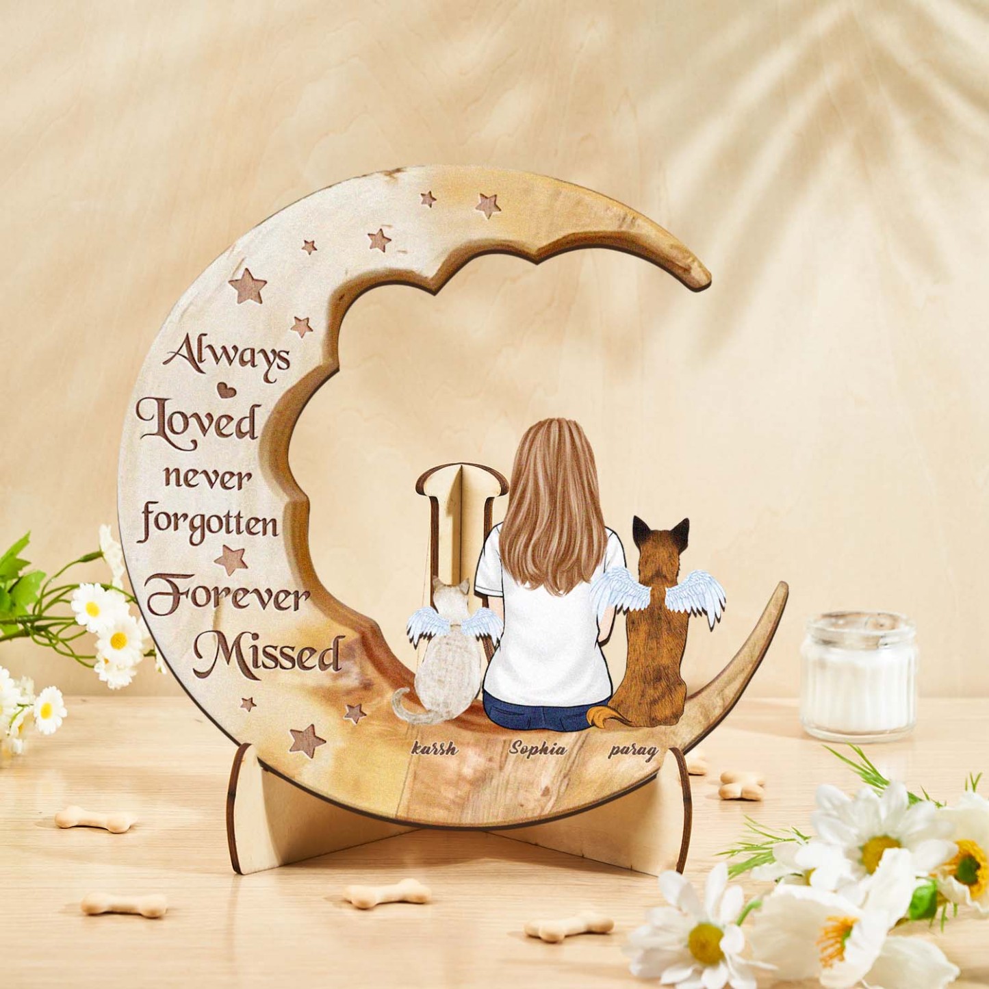 Custom Memorial Dog Moon Wooden Art Memorial Gift Idea for Cat Home Decorations - soufeelus