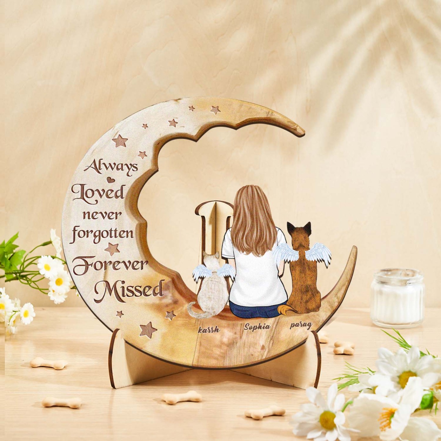 Custom Memorial Dog Moon Wooden Art Memorial Gift Idea for Cat Home Decorations - soufeelus