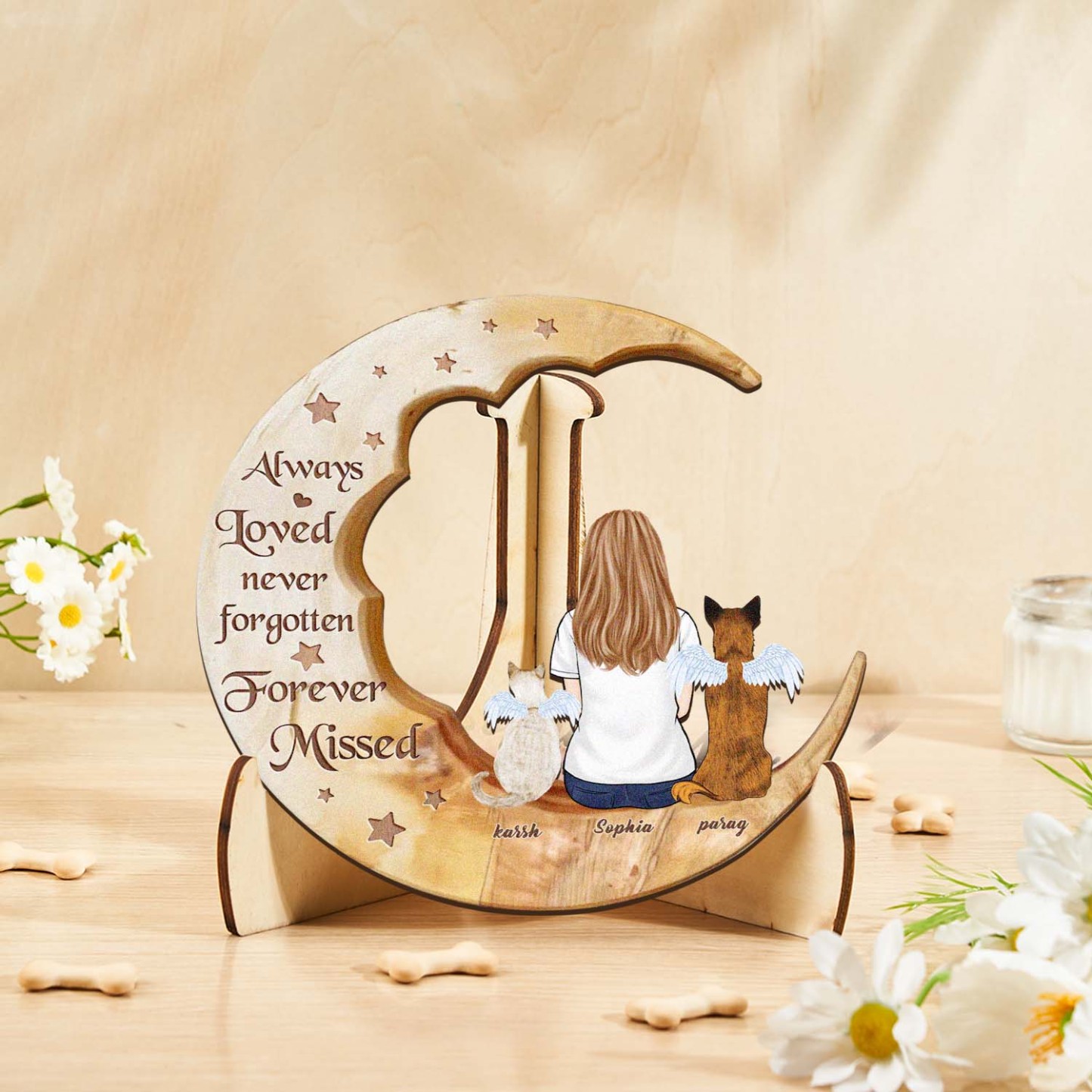 Custom Memorial Dog Moon Wooden Art Memorial Gift Idea for Cat Home Decorations - soufeelus