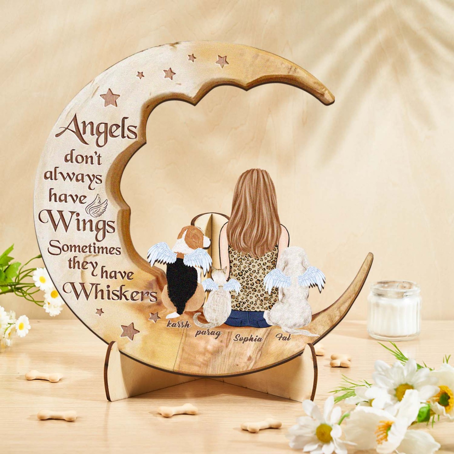 Custom Memorial Dog Moon Wooden Art Memorial Gift Idea for Cat Home Decorations - soufeelus
