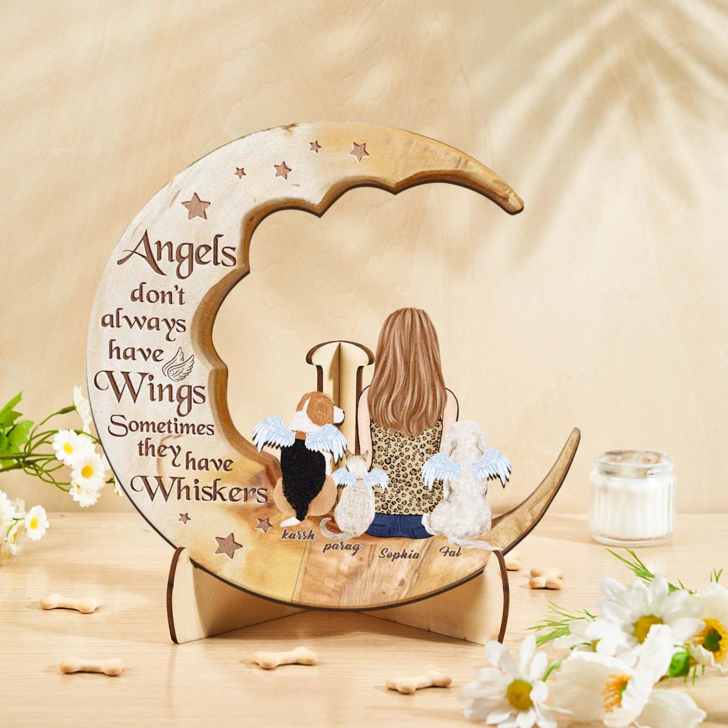Custom Memorial Dog Moon Wooden Art Memorial Gift Idea for Cat Home Decorations - soufeelus