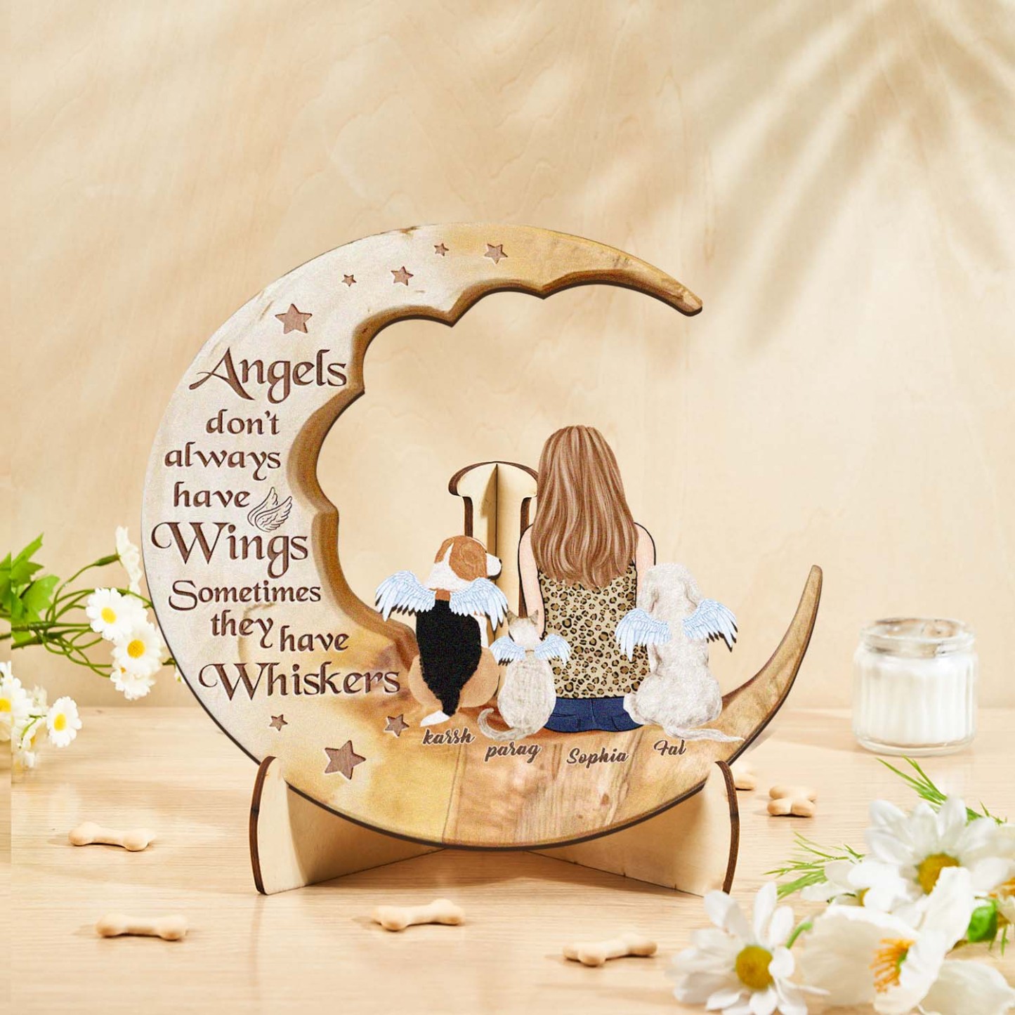 Custom Memorial Dog Moon Wooden Art Memorial Gift Idea for Cat Home Decorations - soufeelus