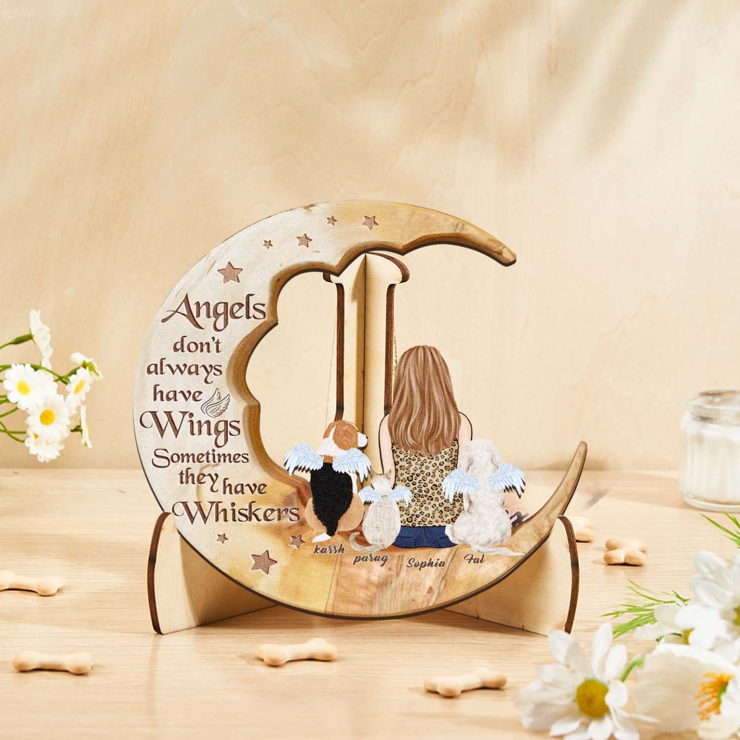 Custom Memorial Dog Moon Wooden Art Memorial Gift Idea for Cat Home Decorations - soufeelus