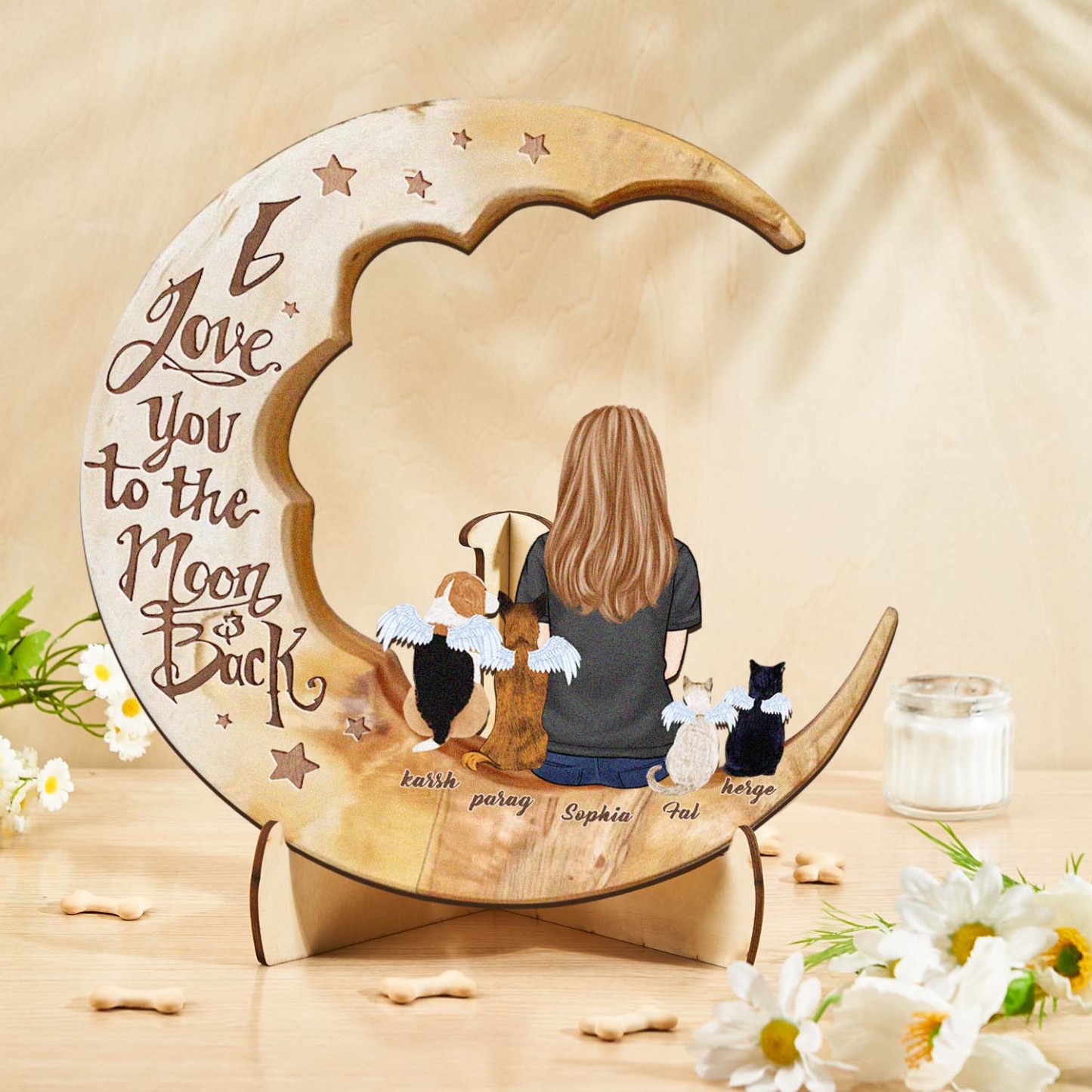 Custom Memorial Dog Moon Wooden Art Memorial Gift Idea for Cat Home Decorations - soufeelus
