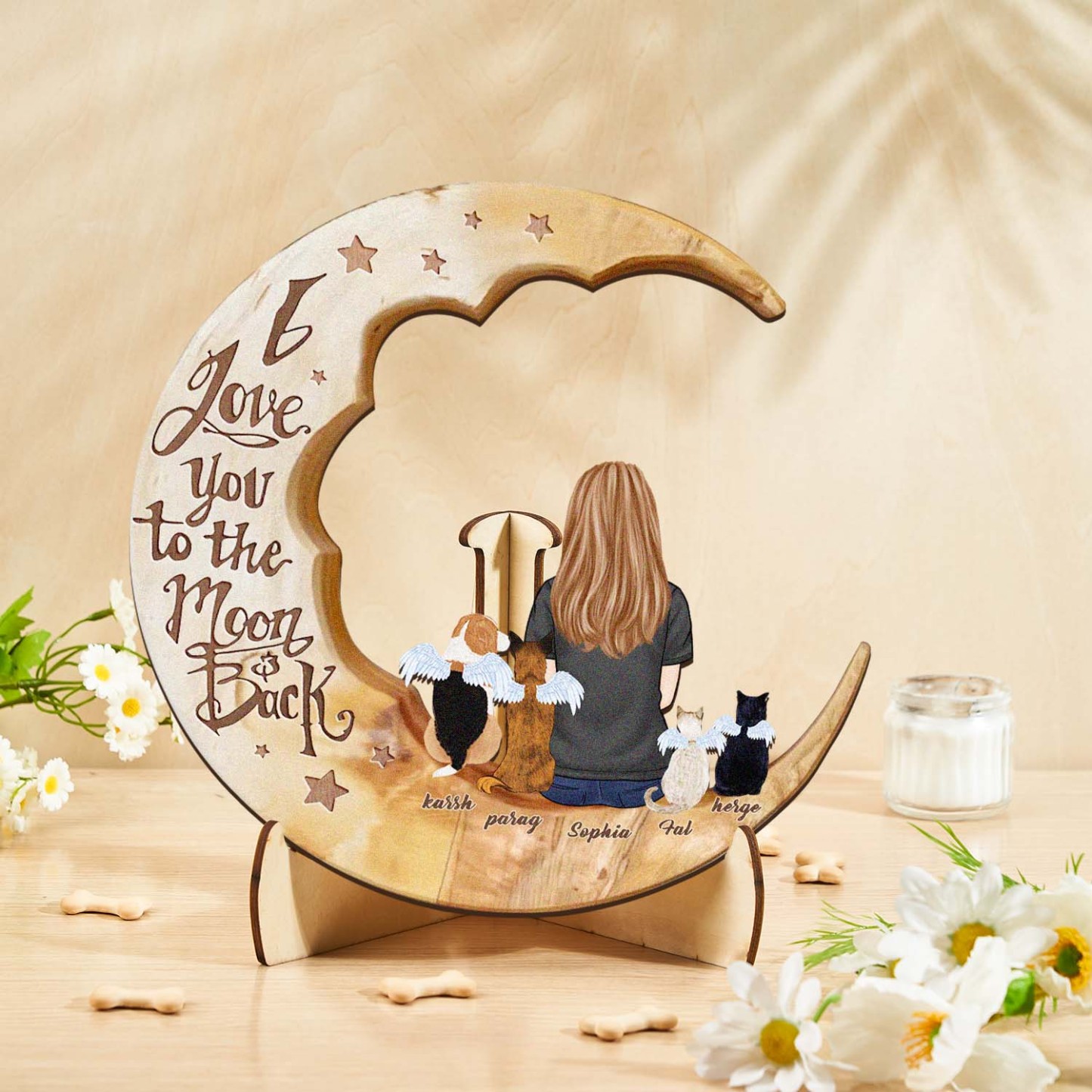 Custom Memorial Dog Moon Wooden Art Memorial Gift Idea for Cat Home Decorations - soufeelus
