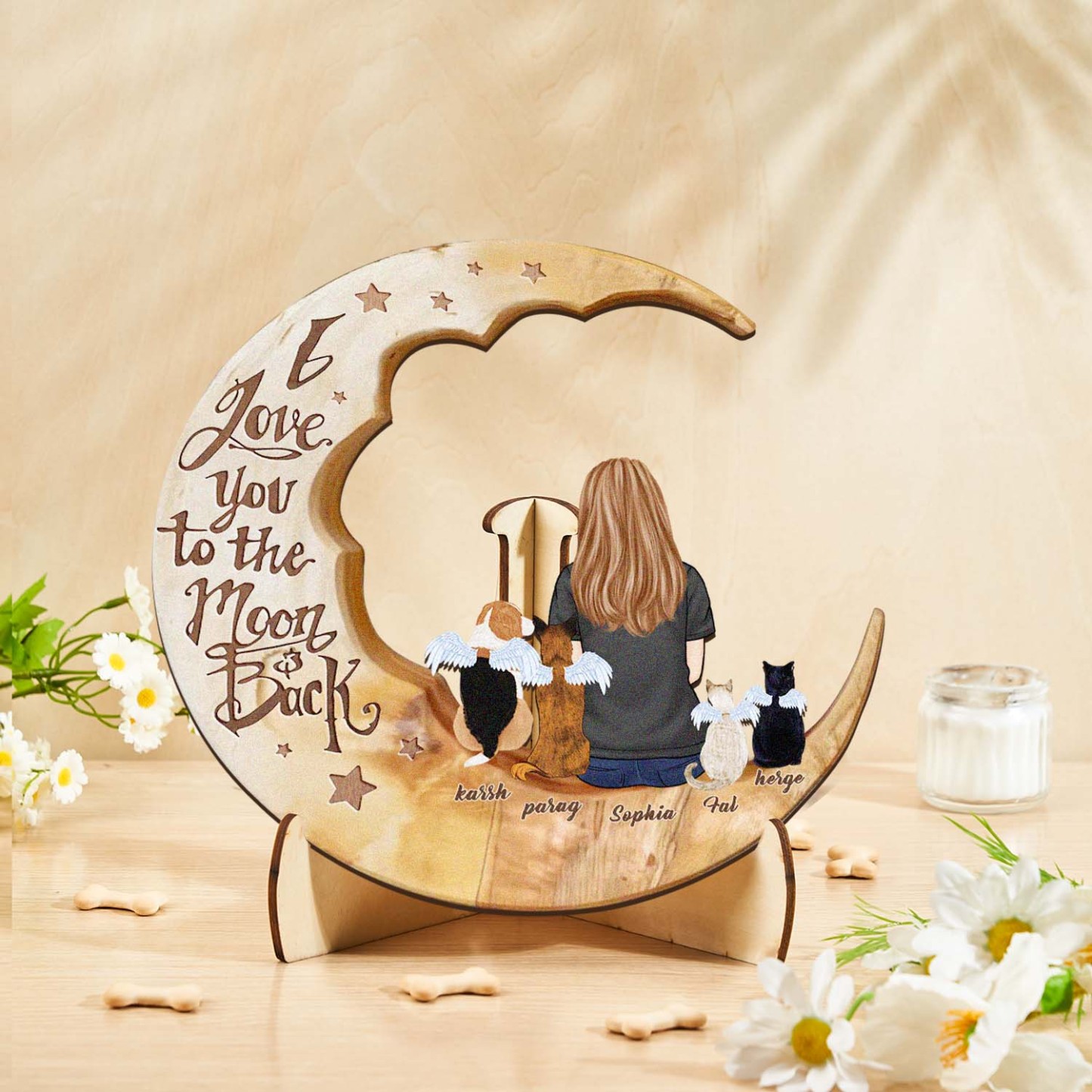 Custom Memorial Dog Moon Wooden Art Memorial Gift Idea for Cat Home Decorations - soufeelus