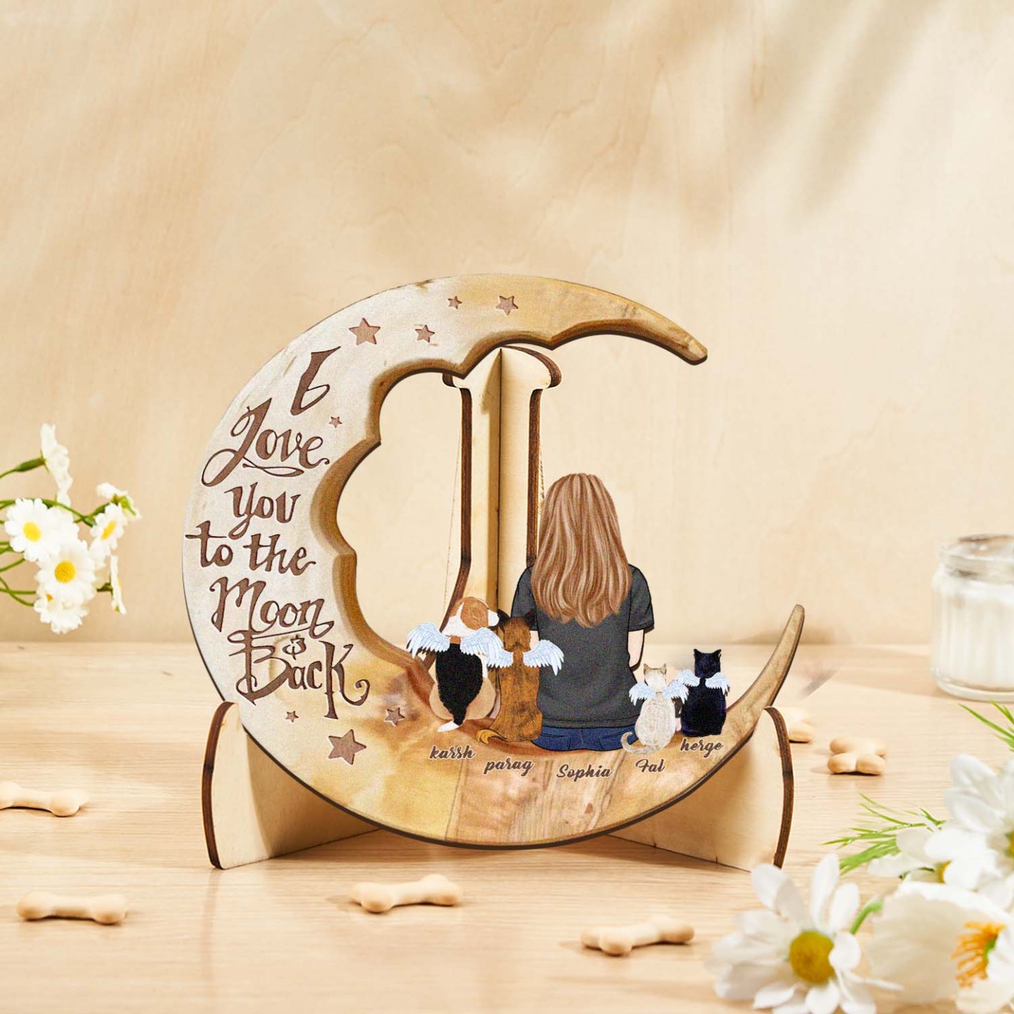 Custom Memorial Dog Moon Wooden Art Memorial Gift Idea for Cat Home Decorations - soufeelus