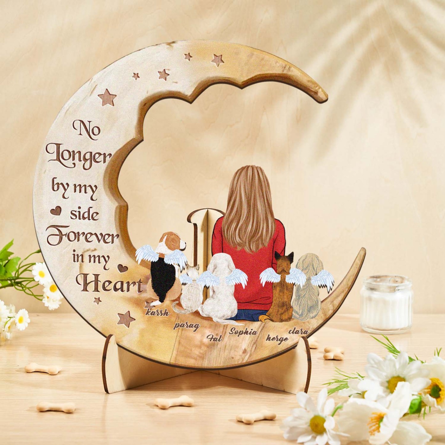 Custom Memorial Dog Moon Wooden Art Memorial Gift Idea for Cat Home Decorations - soufeelus