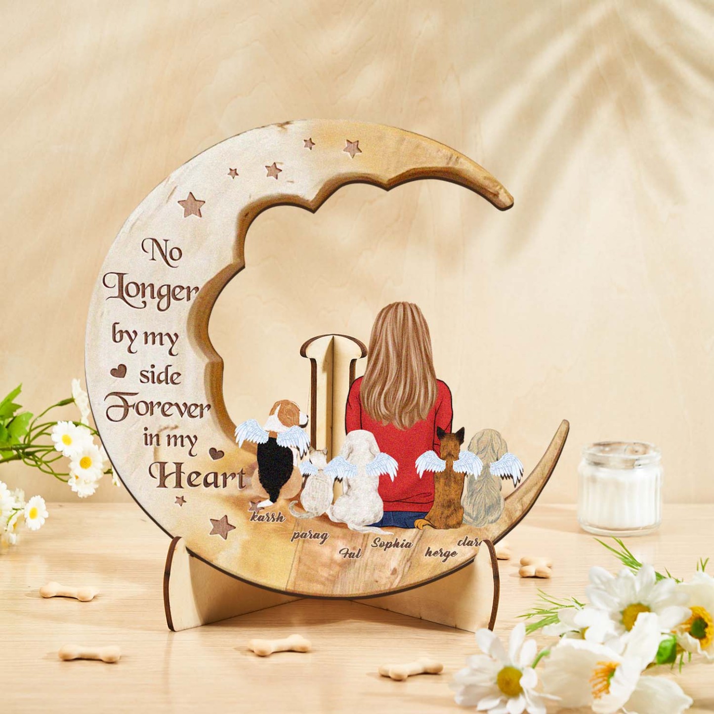 Custom Memorial Dog Moon Wooden Art Memorial Gift Idea for Cat Home Decorations - soufeelus