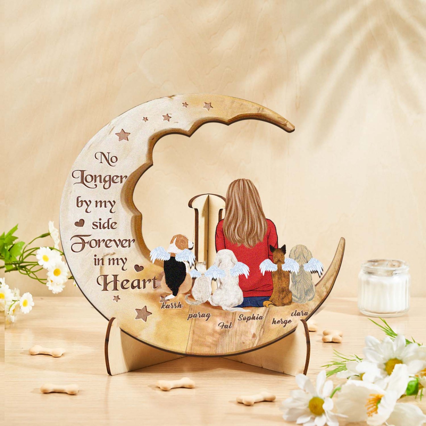 Custom Memorial Dog Moon Wooden Art Memorial Gift Idea for Cat Home Decorations - soufeelus